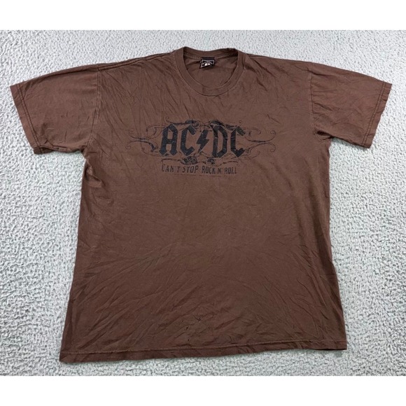 rochware Other - Vtg AC/DC T-Shirt Men L Brown Can't Stop Rock N Roll Graphic Tee 2000s Relaxed